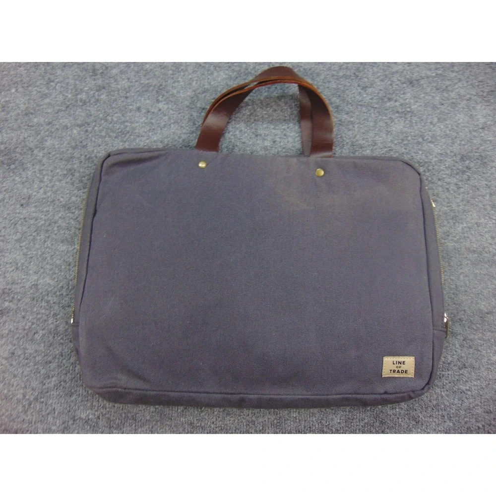 Line of Trade Laptop Briefcase Men Gray Canvas Leather Trim Commuter